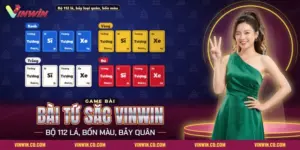 Bài Tứ Sắc Vinwin với các lá in tên quân cờ tướng xếp theo bốn màu