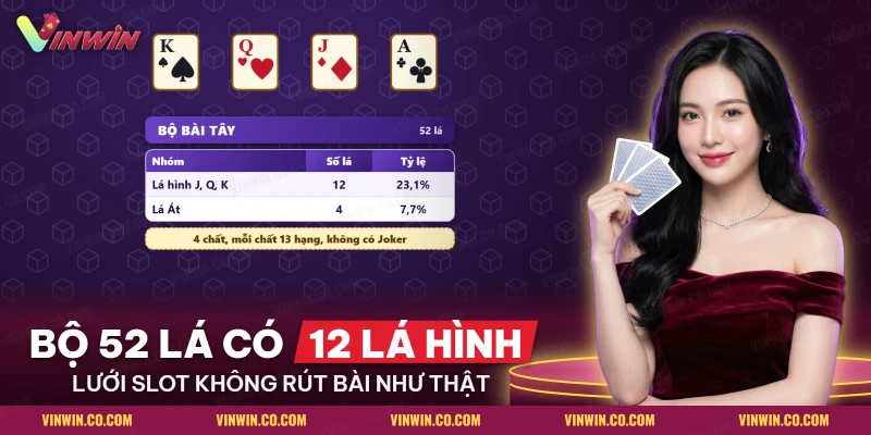 Bộ bài tây 52 lá với lá K, Q, J, Át và bảng đếm lá hình cho nổ hũ Vương Bài Vô Hạn Vinwin