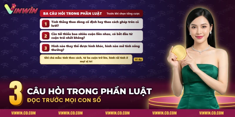 Ba thẻ câu hỏi đánh số trong phần luật nổ hũ Bí Mật Cleopatra về dòng cố định, số cuộn liền và hình đặc biệt