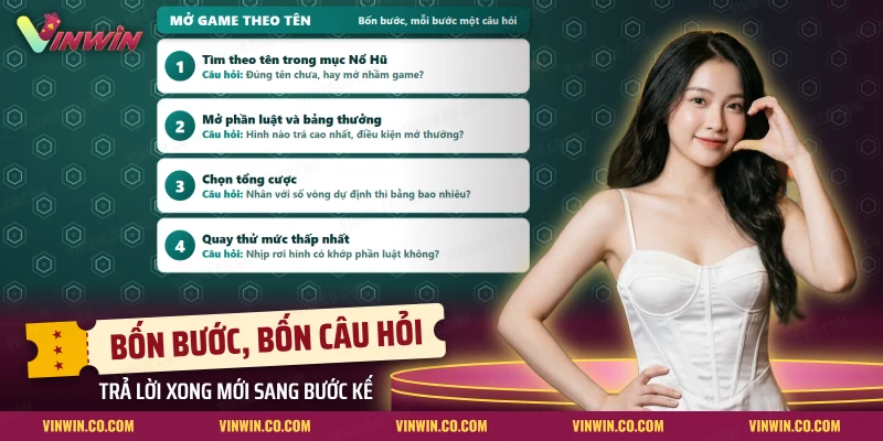Bốn bước mở nổ hũ Quyền Vương Vinwin theo tên trong mục Nổ Hũ, mỗi bước một câu hỏi