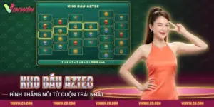Lưới sáu cuộn nổ hũ Kho Báu Aztec Vinwin với mặt nạ nhiều màu, mặt trời và mầm cây