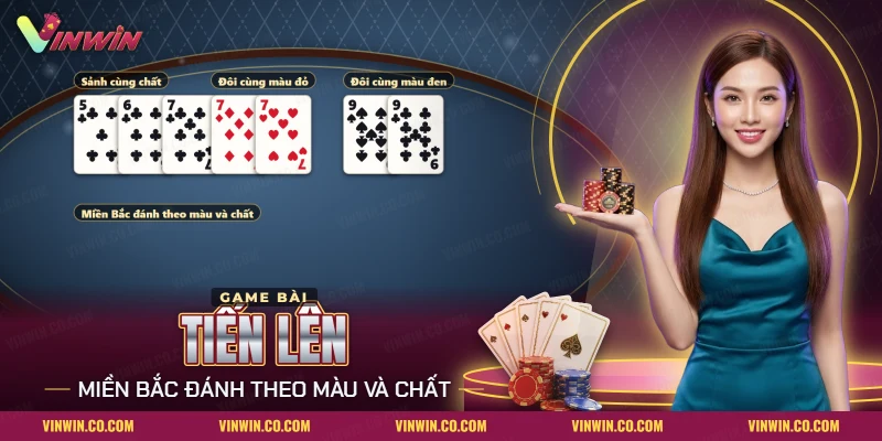 Tiến lên miền Bắc Vinwin với sảnh cùng chất, đôi đỏ và đôi đen xếp trên bàn